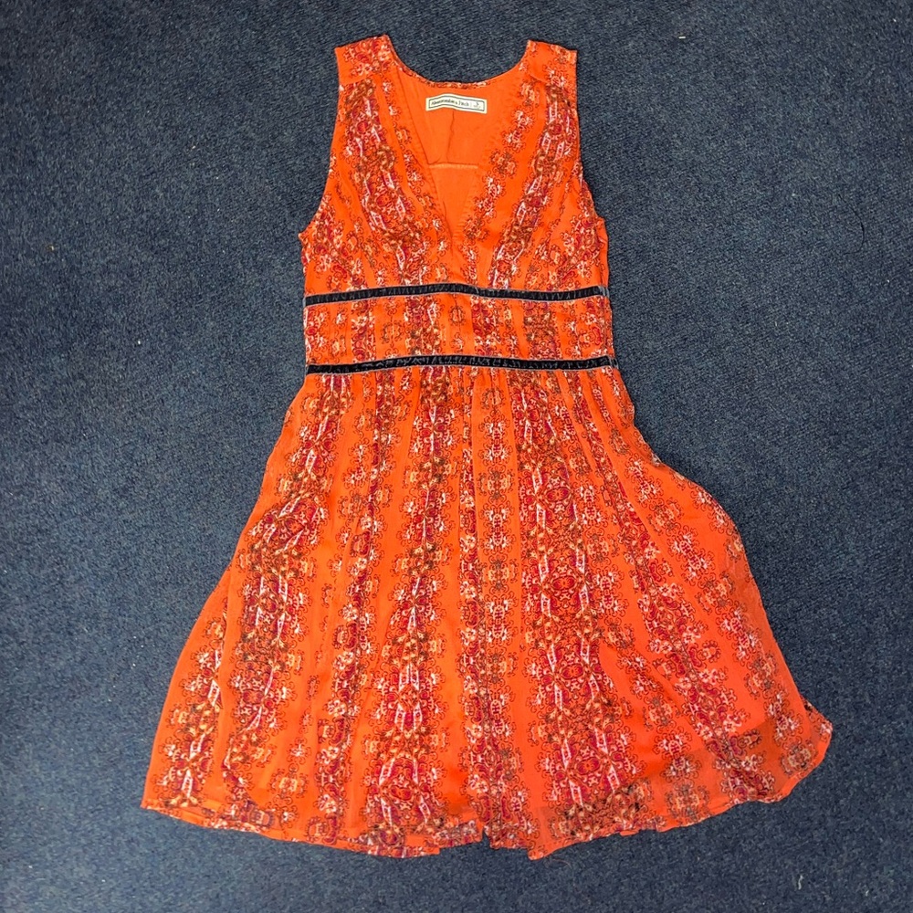 Abercrombie & Fitch Orange Sleeveless Dress with Blue Velvet Accents